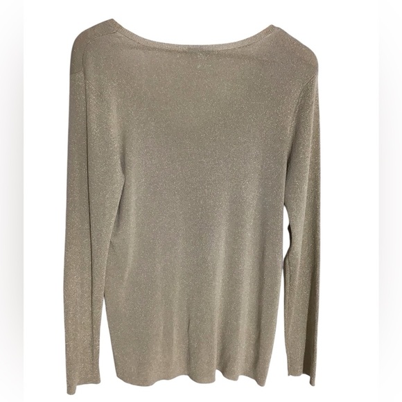 Eileen Fisher Italian Yarn Gold Metallic V Neck Sweater - Picture 2 of 4